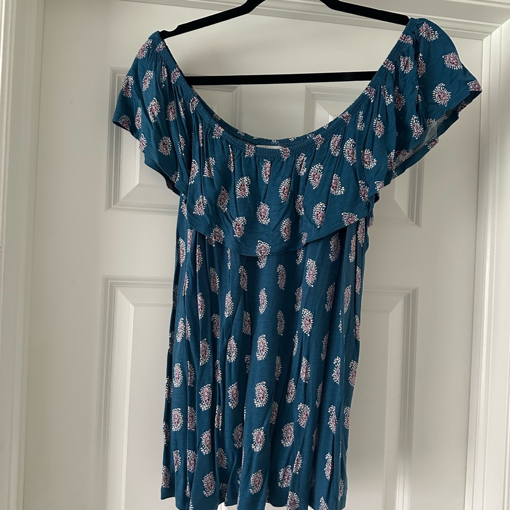 Old Navy Teal Off-Shoulder Floral Ruffle Tunic